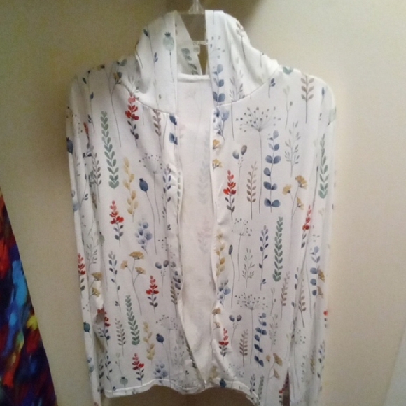 Womans XXL Springtime Floral Print White Zipup Hooded Jacket Lightweight - Picture 1 of 5